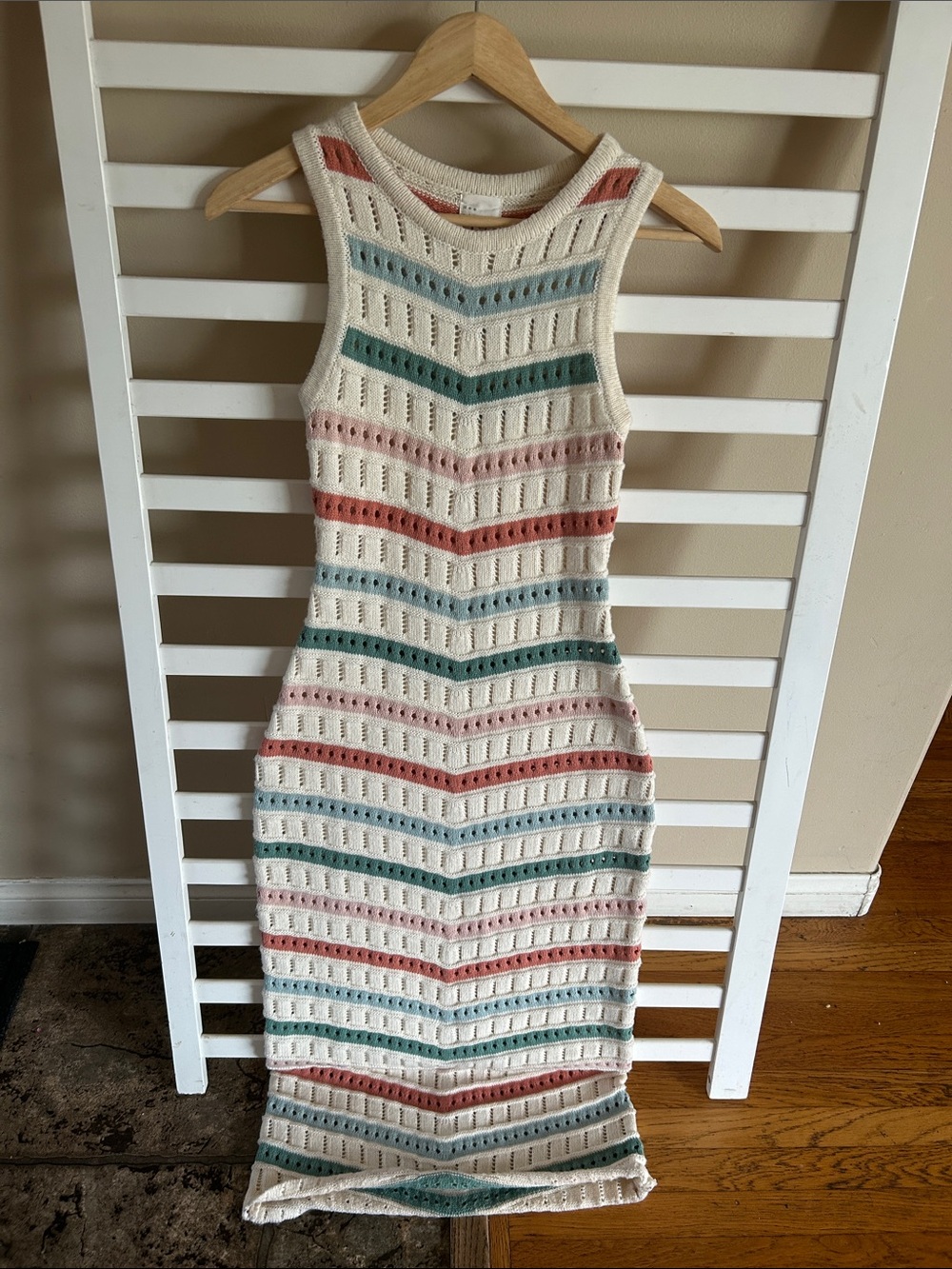 dee elly Sleeveless Chevron Knit Maxi Dress in Cream with Pastel Stripes